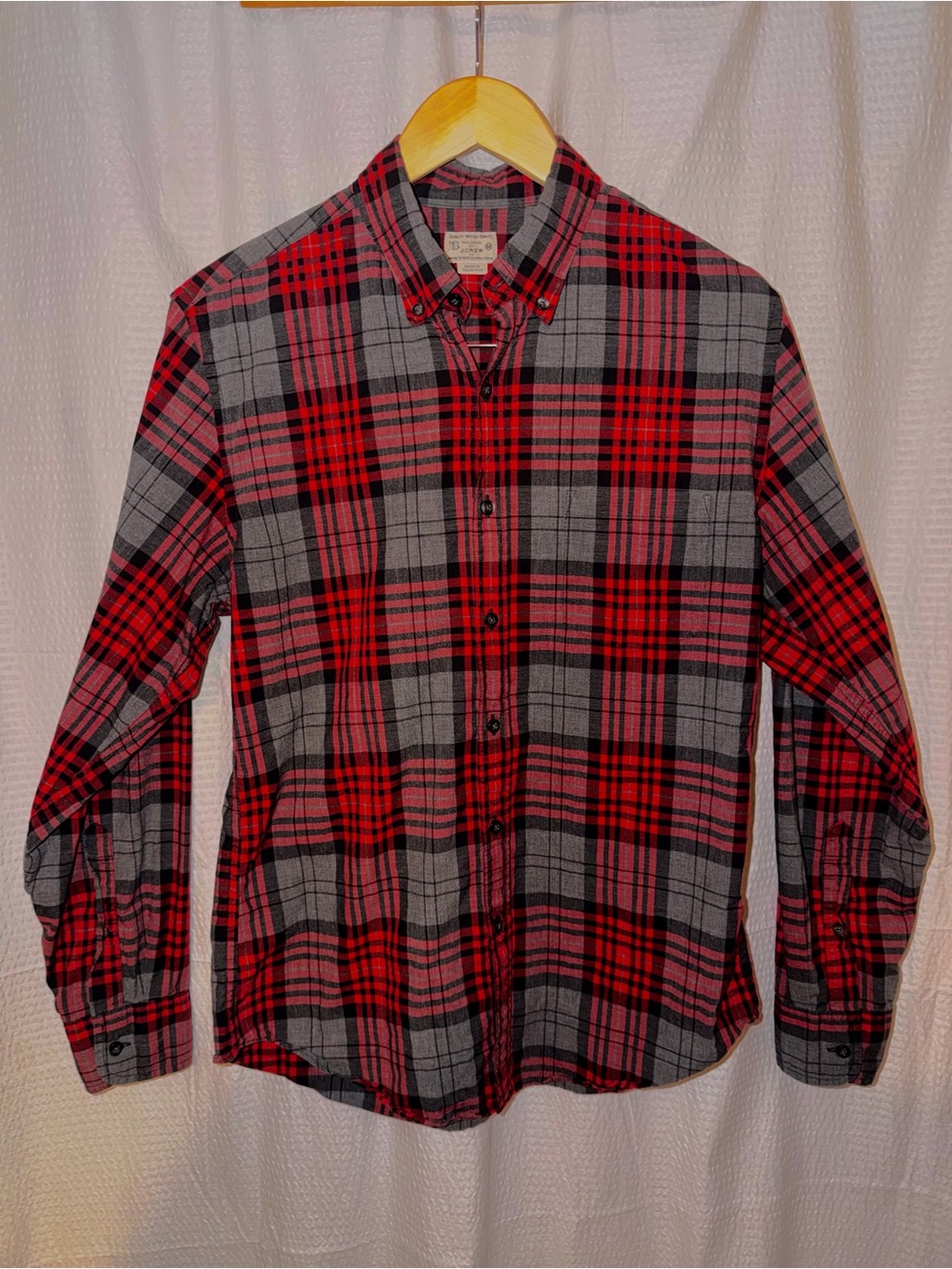 VTG Y2K J.Crew Mens Tailored Plaid Button Down Shirt Red Gray Men’s Size Medium